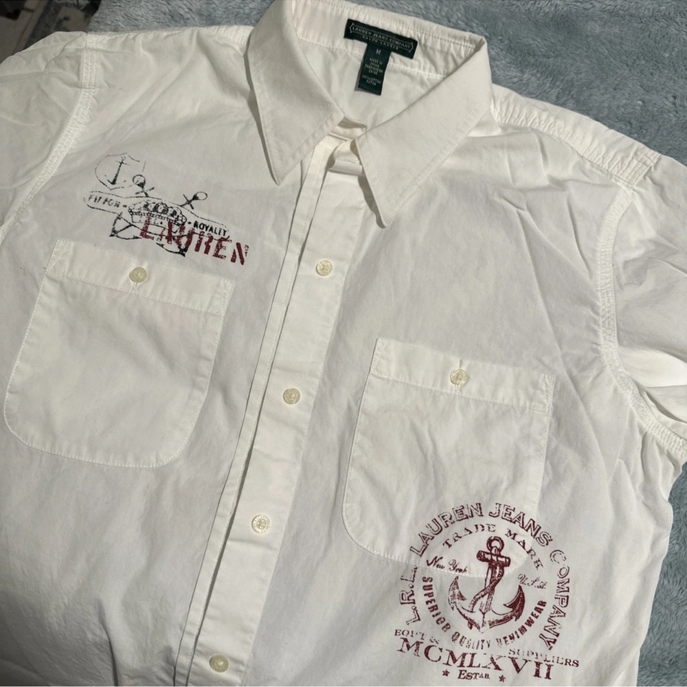 Lauren Jeans Company Ralph
Lauren M White Shirt Naval
Anchor LRL Button Up
